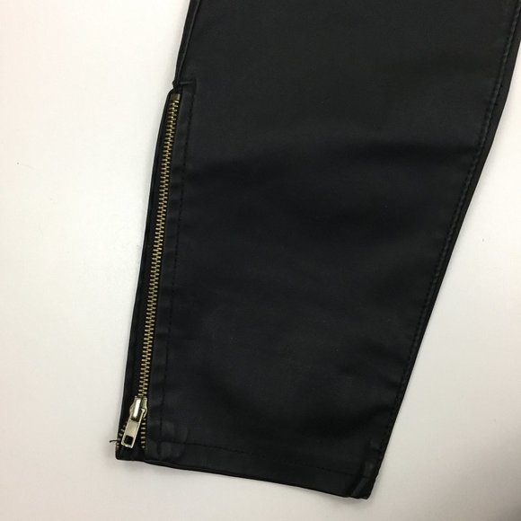 NWOT ZARA Black Faux Leather Pull On Zipper Ankle Slim Fit Skinny Pants - Picture 9 of 12